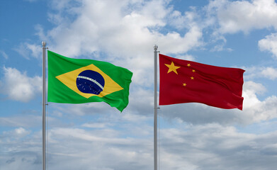 China and Brazil flags, country relationship concept