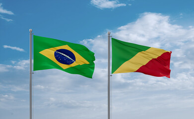 Congo and Brazil flags, country relationship concept