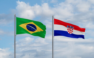Croatia and Brazil flags, country relationship concept
