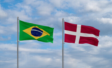 Denmark and Brazil flags, country relationship concept