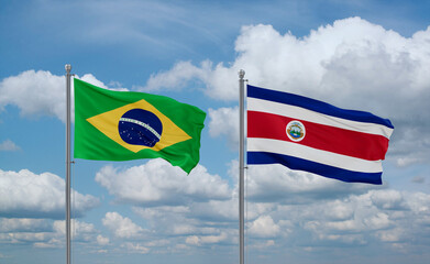 Costa Rico and Brazil flags, country relationship concept