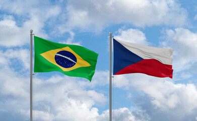 Czech Republic and Brazil flags, country relationship concept
