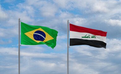 Iraq and Brazil flags, country relationship concept