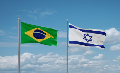 Israel and Brazil flags, country relationship concept