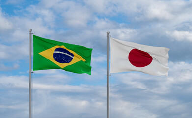 Japan and Brazil flags, country relationship concept