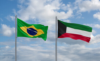 Kuwait and Brazil flags, country relationship concept