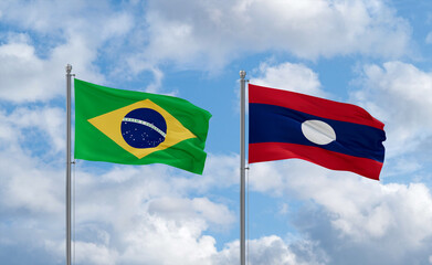Laos and Brazil flags, country relationship concept