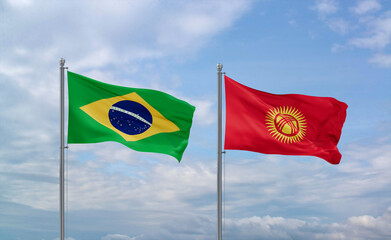 Kyrgyzstan and Brazil flags, country relationship concept