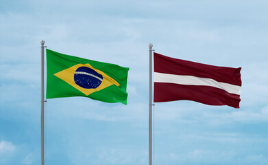 Latvia and Brazil flags, country relationship concept