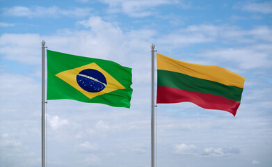 Lithuania and Brazil flags, country relationship concept