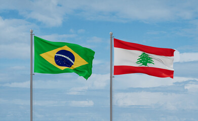 Lebanon and Brazil flags, country relationship concept