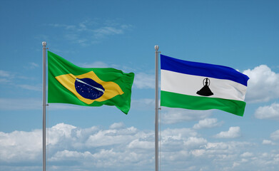 Lesotho and Brazil flags, country relationship concept