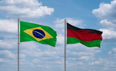 Malawi and Brazil flags, country relationship concept