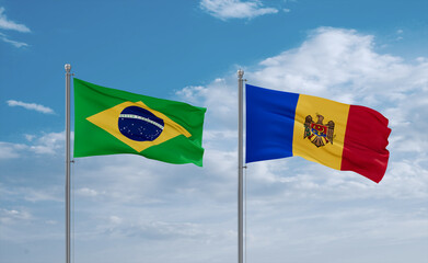 Moldova and Brazil flags, country relationship concept