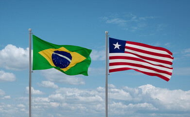 Liberia and Brazil flags, country relationship concept