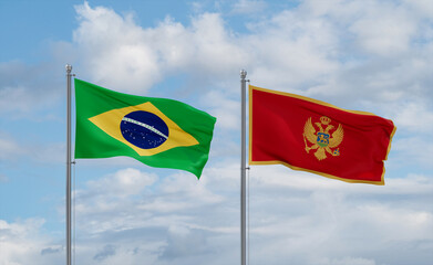 Montenegro and Brazil flags, country relationship concept