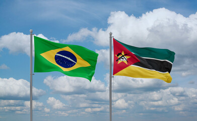 Mozambique and Brazil flags, country relationship concept