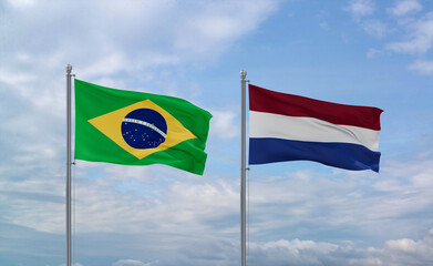 Netherlands and Brazil flags, country relationship concept
