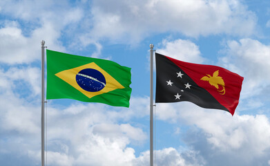 Papua New Guinea and Brazil flags, country relationship concept