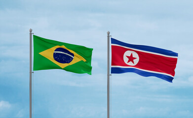 North Korea and Brazil flags, country relationship concept
