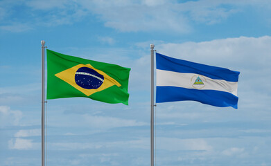 Nicaragua and Brazil flags, country relationship concept