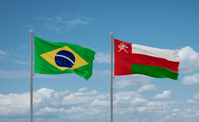Oman and Brazil flags, country relationship concept