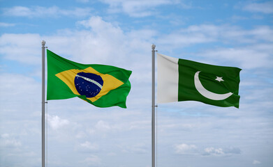 Pakistan and Brazil flags, country relationship concept