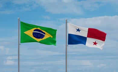 Panama and Brazil flags, country relationship concept