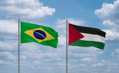 Palestine and Brazil flags, country relationship concept