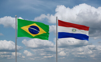 Paraguay and Brazil flags, country relationship concept