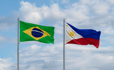 Philippines and Brazil flags, country relationship concept