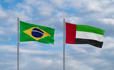 UAE and Brazil flags, country relationship concept