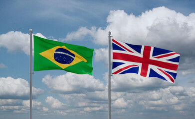United Kingdom and Brazil flags, country relationship concept