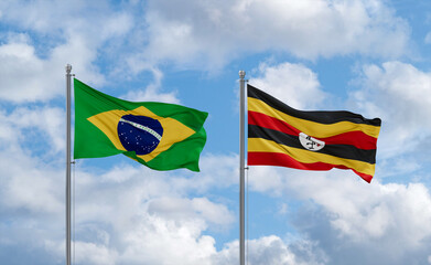 Uganda and Brazil flags, country relationship concept
