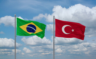 Turkey and Brazil flags, country relationship concept
