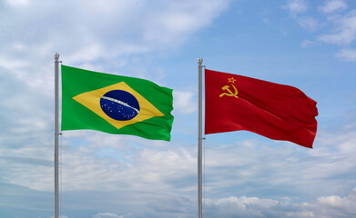 Soviet Union and Brazil flags, country relationship concept
