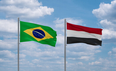 Yemen and Brazil flags, country relationship concept