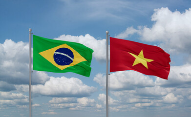 Vietnam and Brazil flags, country relationship concept