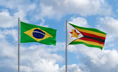 Zimbabwe and Brazil flags, country relationship concept