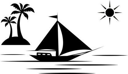 vector illustration of a boat on the water on a transparent background
