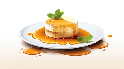  a piece of cake on a plate with syrup and mint.  generative ai