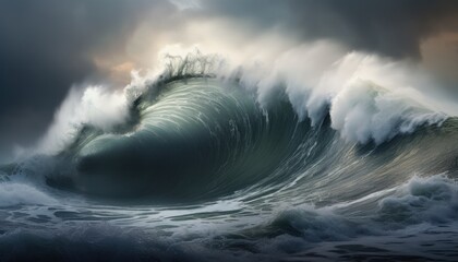 big wave of tsunami   - obrazy, fototapety, plakaty