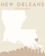 City of New Orleans, showing a heart and its name written in a vibrant and colorful font - obrazy, fototapety, plakaty