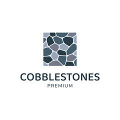Cobblestones logo template vector illustration. Stone logotype concept. Simple square rocks icon isolated on a white background. For exterior, interior designs, business cards, company branding.
