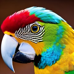 Obraz premium A close-up of a vibrant parrot with iridescent feathers3, Generative AI