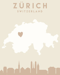 a picture of a poster in the shape of zurich, switzerland with heart