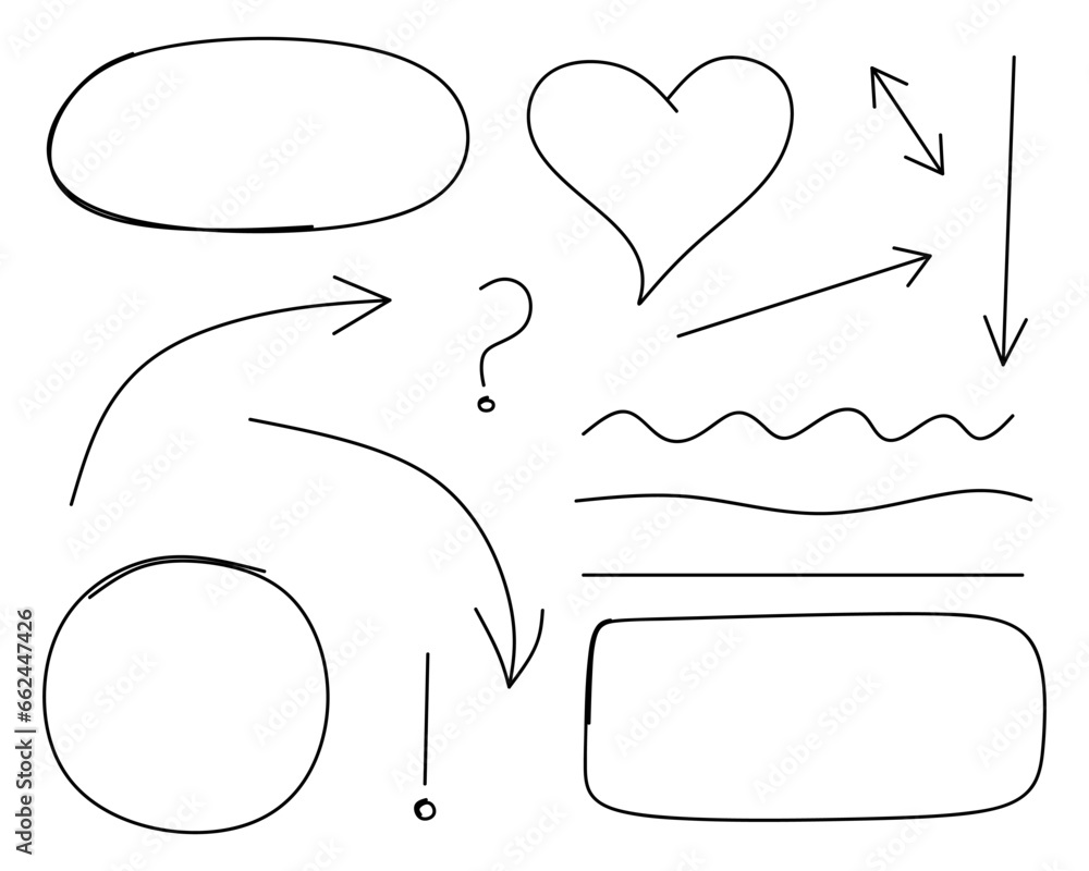 Poster hand drawn set of arrows circles and abstract doodle elements for infographics. vector collection of