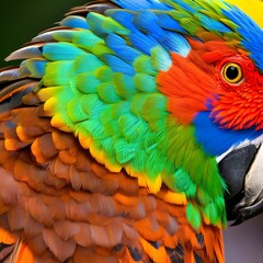 Fototapeta premium A close-up of a vibrant parrot with iridescent feathers1, Generative AI