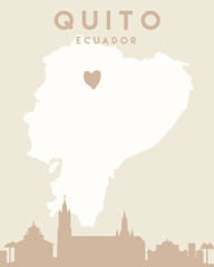 Topographical map featuring the city of Quito, Ecuador with a heart shape drawn in the center - obrazy, fototapety, plakaty