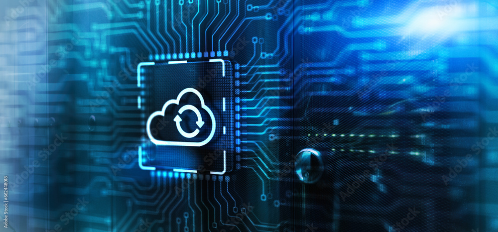 Poster cloud computing concept. connect to cloud. 3d electronic circuit board chip